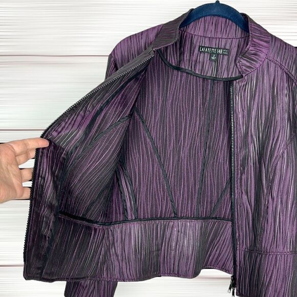 Lafayette 148 Lightweight Purple Textured Short Jacket Blazer Full Zip Front 2 - Picture 9 of 11